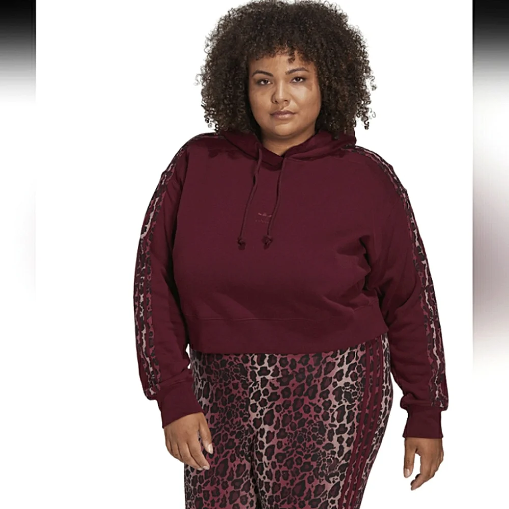 New w/Tags Adidas Originals 3-Stripe Leopard Plus-Size Logo Cropped Hoodie - 3X